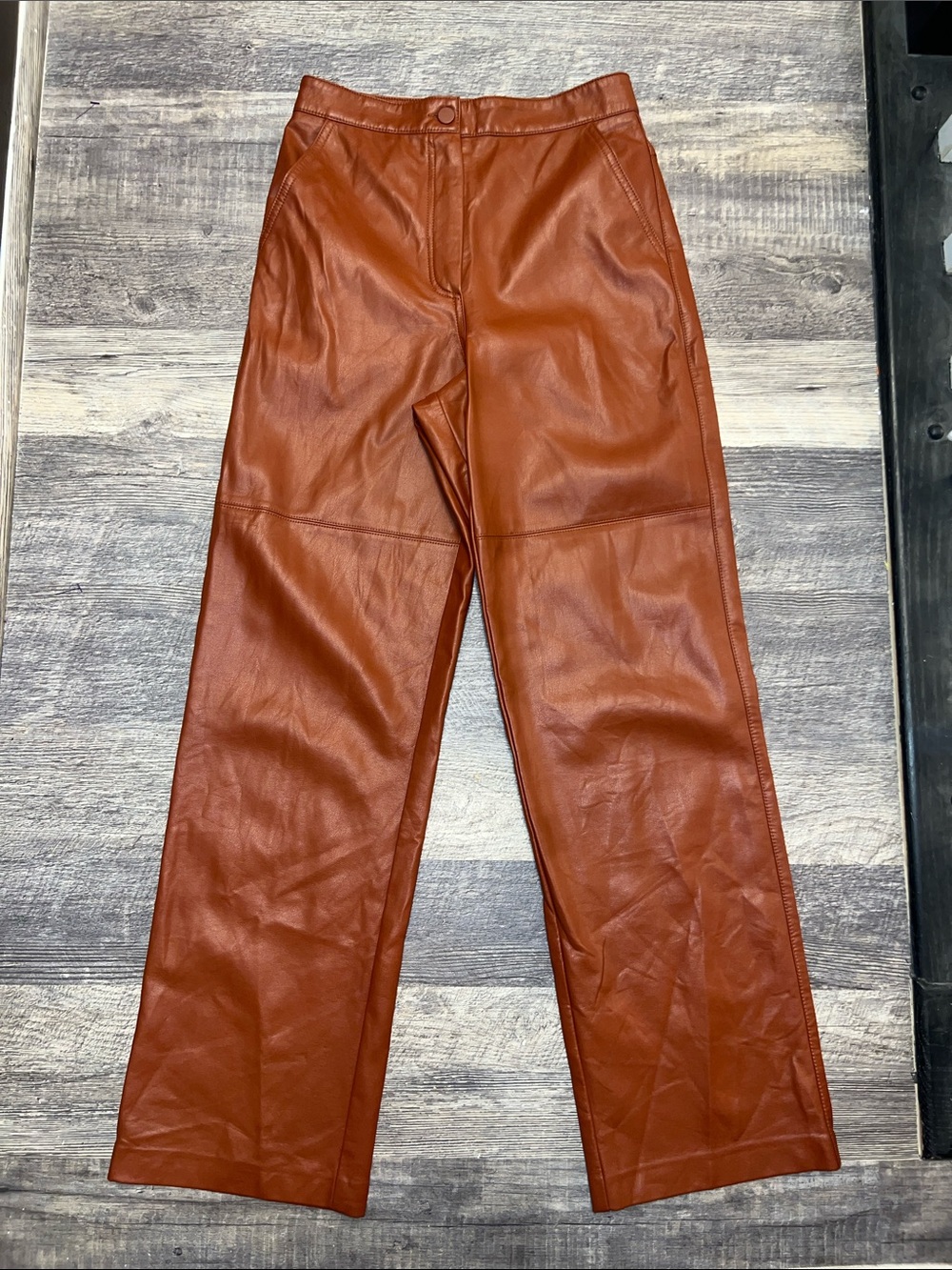 OAK + FORT Vegan Leather Pants Cognac Brown High Rise Size 4